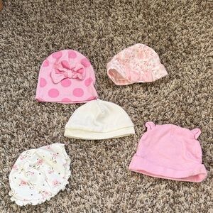 Gerber Pink and White Baby Hat Set